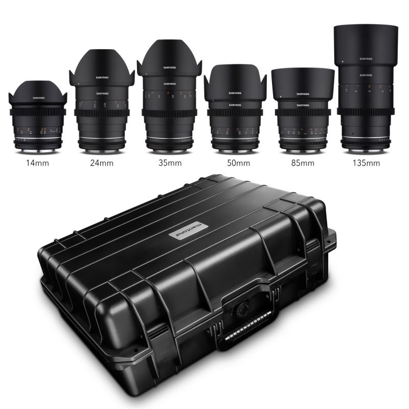 Samyang VDSLR MK2 videobjektiivisarja Canon EF, 14, 24, 35, 50, 85, 135 mm, kuljetuslaukulla