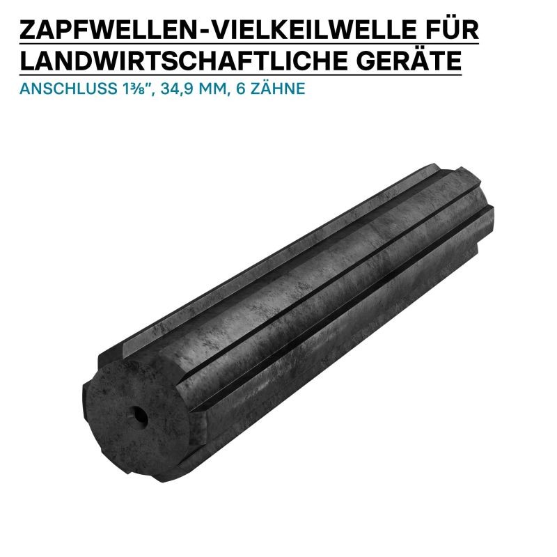 Uritusakseli BT 300 mm 6 hammas Z6 traktoriin AISI 1045 teräs musta