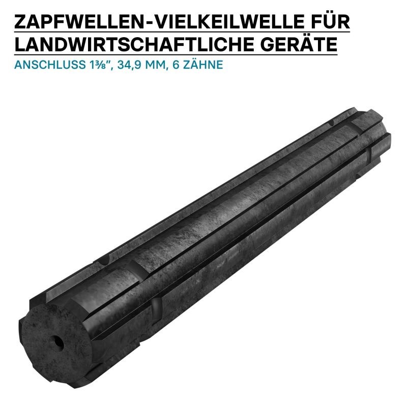 Uritusakseli BT2 300 mm 6-hammasinen traktorin voimanottoakselille AISI 1045 -teräs musta