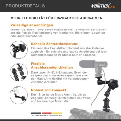 Walimex pro Magic Arm nivelvarsi, 180 x 70 x 39 mm, max. kantavuus 2 kg, musta