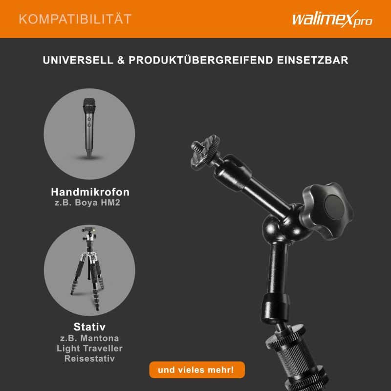 Walimex pro Magic Arm nivelvarsi, 180 x 70 x 39 mm, max. kantavuus 2 kg, musta