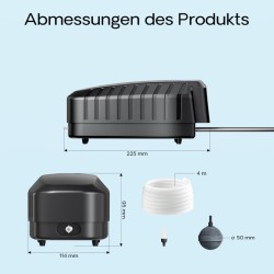 SunSun CAP-10 happipumppu 4 W, 3 m³ akvaarioon ja lampiin, 4 ilmaulostuloa, ilmakivi ja takaiskuventtiili