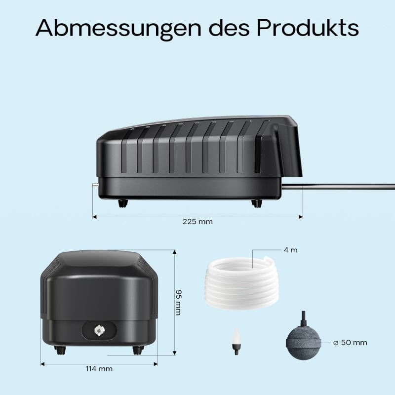 SunSun CAP-10 happipumppu 4 W, 3 m³ akvaarioon ja lampiin, 4 ilmaulostuloa, ilmakivi ja takaiskuventtiili