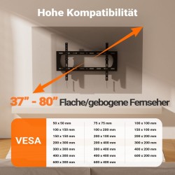Television seinäteline, teräs, musta, kantavuus 80 kg