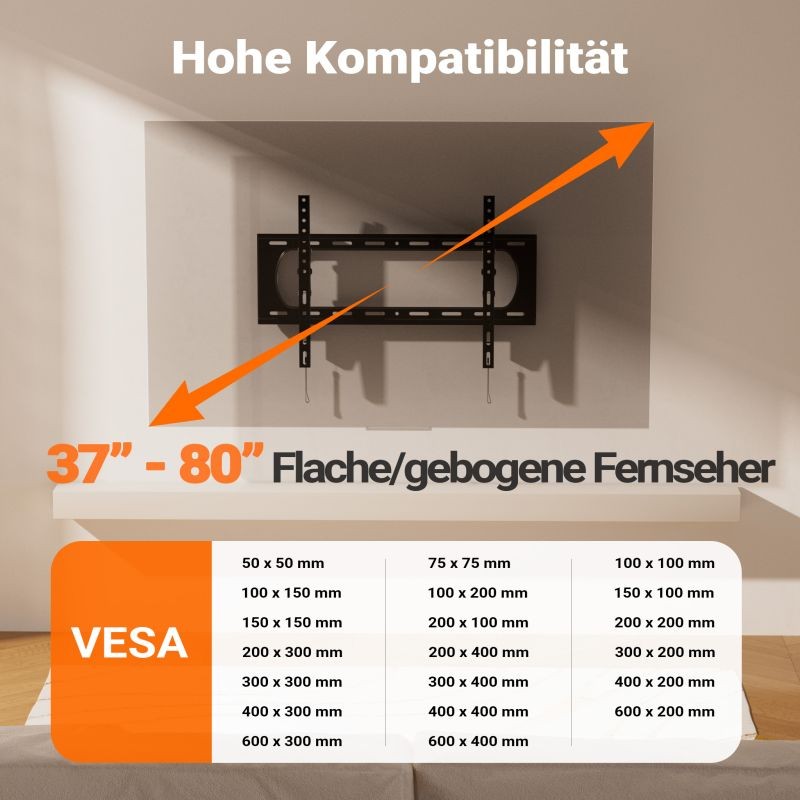 Television seinäteline, teräs, musta, kantavuus 80 kg