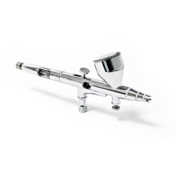 Airbrush-pistooli Typ 180 Double-Action, suutin 0,3 mm, 7 ml maalikuppi, hopea, adapteri mukana