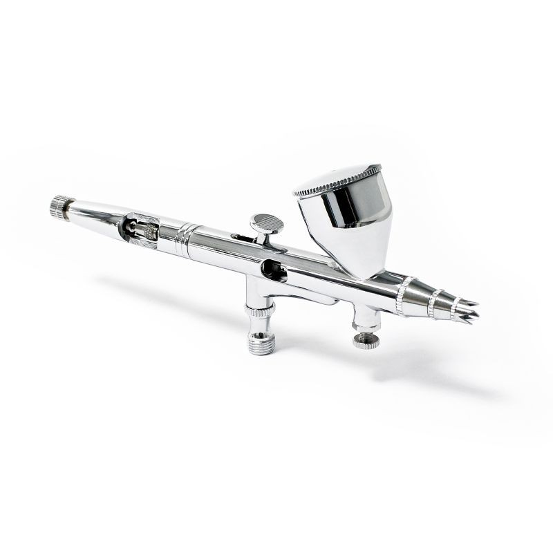 Airbrush-pistooli Typ 180 Double-Action, suutin 0,3 mm, 7 ml maalikuppi, hopea, adapteri mukana