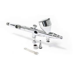 Airbrush-pistooli Typ 180 Double-Action, suutin 0,3 mm, 7 ml maalikuppi, hopea, adapteri mukana