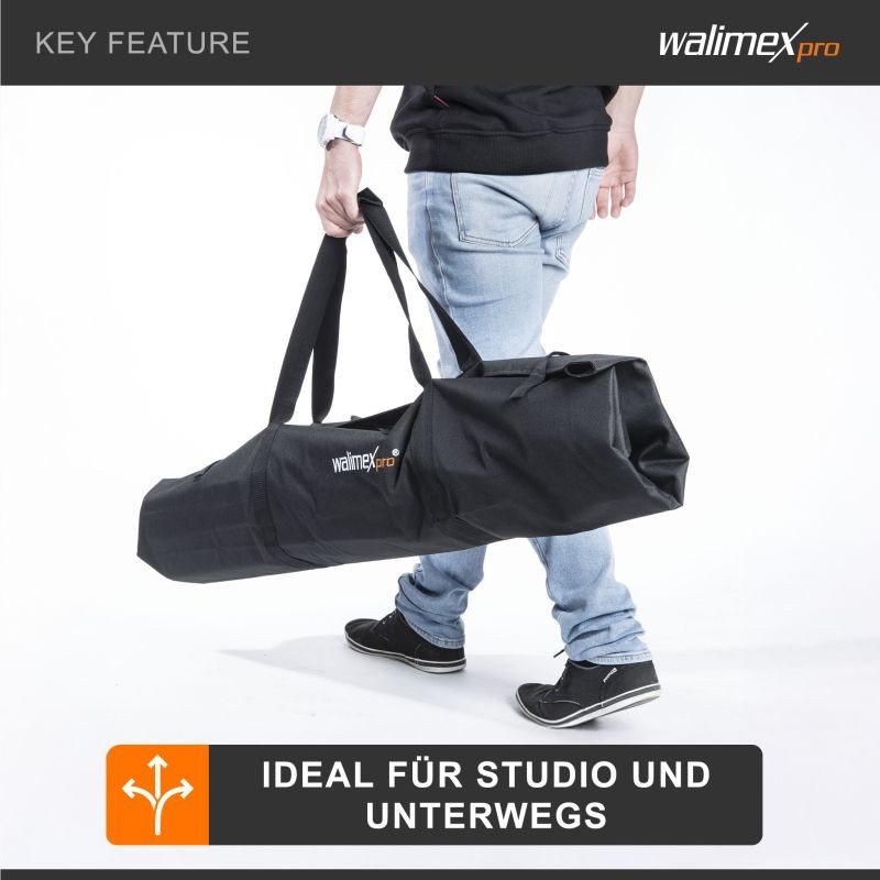 Walimex pro Vario jalustalaukku 120 cm, 1200 x 580 x 200 mm, musta, 3 jalustaa