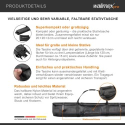 Walimex pro Vario jalustalaukku 120 cm, 1200 x 580 x 200 mm, musta, 3 jalustaa