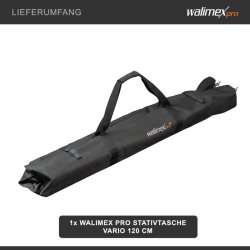 Walimex pro Vario jalustalaukku 120 cm, 1200 x 580 x 200 mm, musta, 3 jalustaa