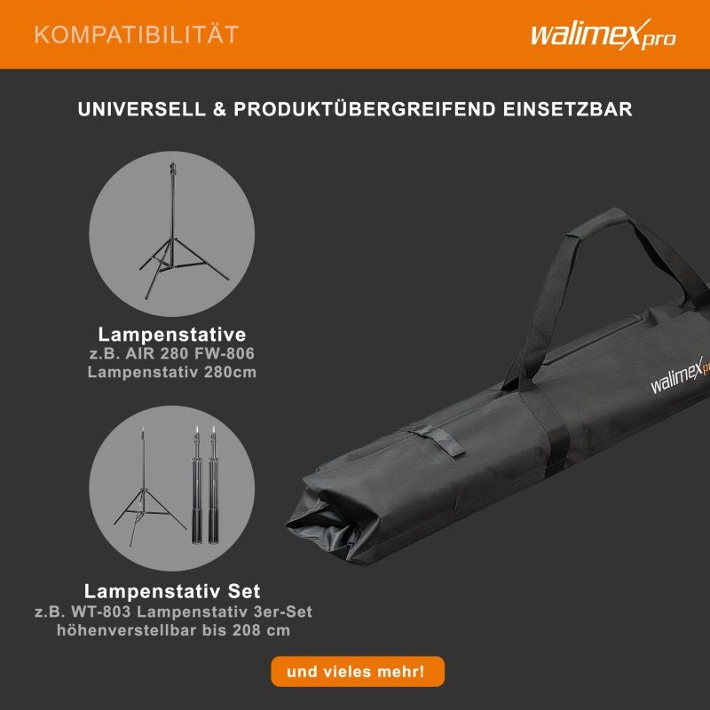 Walimex pro Vario jalustalaukku 120 cm, 1200 x 580 x 200 mm, musta, 3 jalustaa