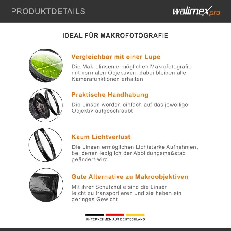 Walimex Lähikuvalinssisarja 4 kpl, 67 mm, +1/+2/+4/+10 dioptria