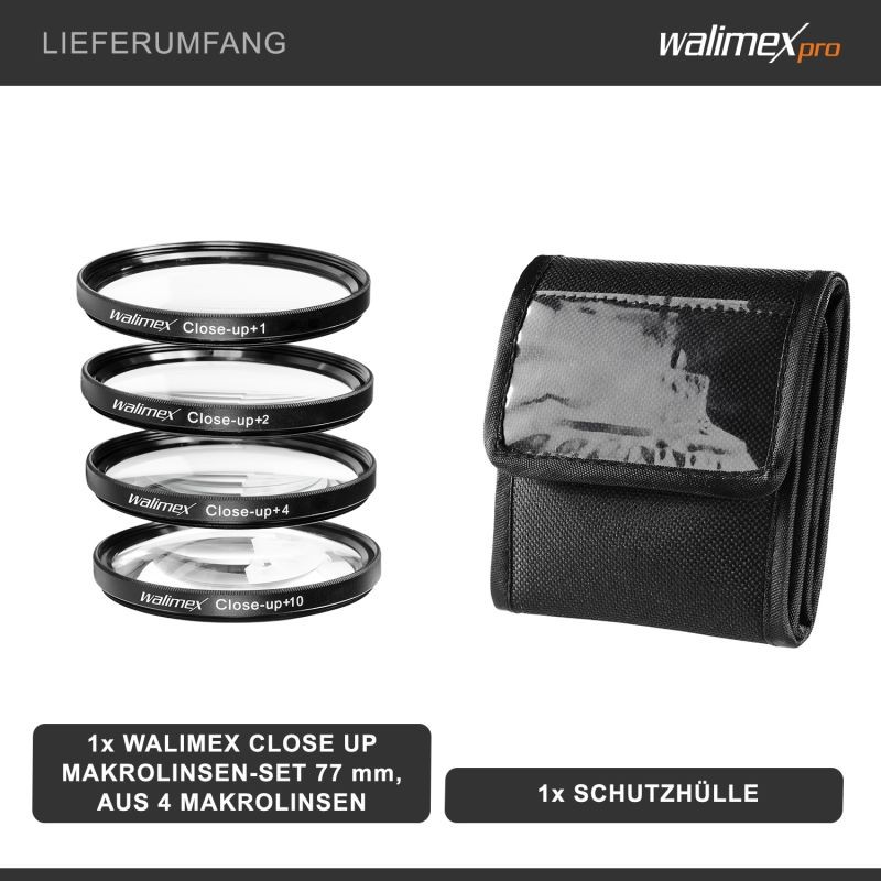 Walimex Lähikuvalinssisarja 4 kpl 77 mm, +1, +2, +4, +10 dioptria