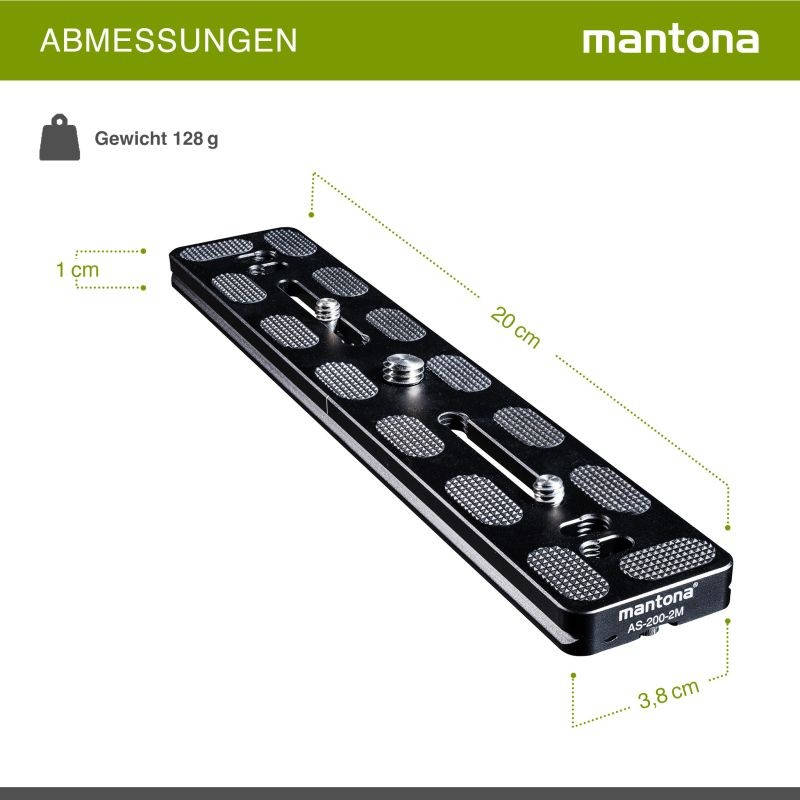 Mantona AS-200-2M Arca-Swiss-yhteensopiva pikavapautuslevy 200 x 38 mm alumiini