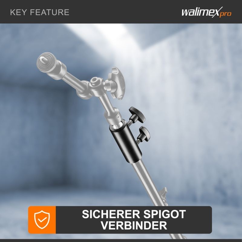 Walimex pro Spigot-adapteri, painevalumetalli, musta, 2 lukitusruuvia, valojaloille ja nivelvarsille
