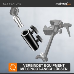 Walimex pro Spigot-adapteri, painevalumetalli, musta, 2 lukitusruuvia, valojaloille ja nivelvarsille