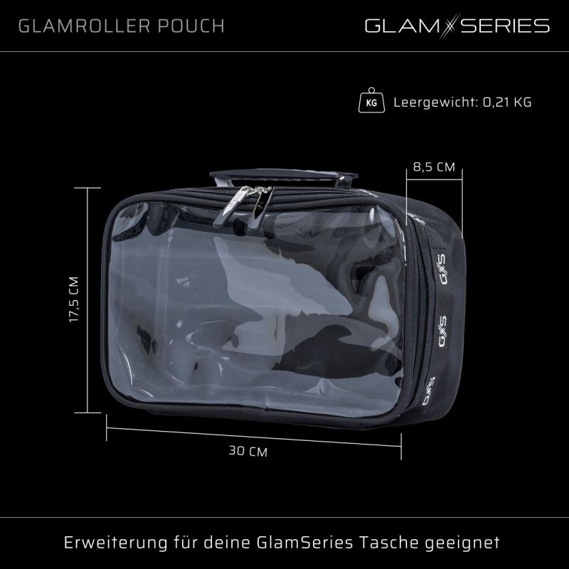 GlamSeries GlamRoller Pouch meikkilaukun sisäosa 300 x 175 x 85 mm, musta, läpinäkyvä kansi