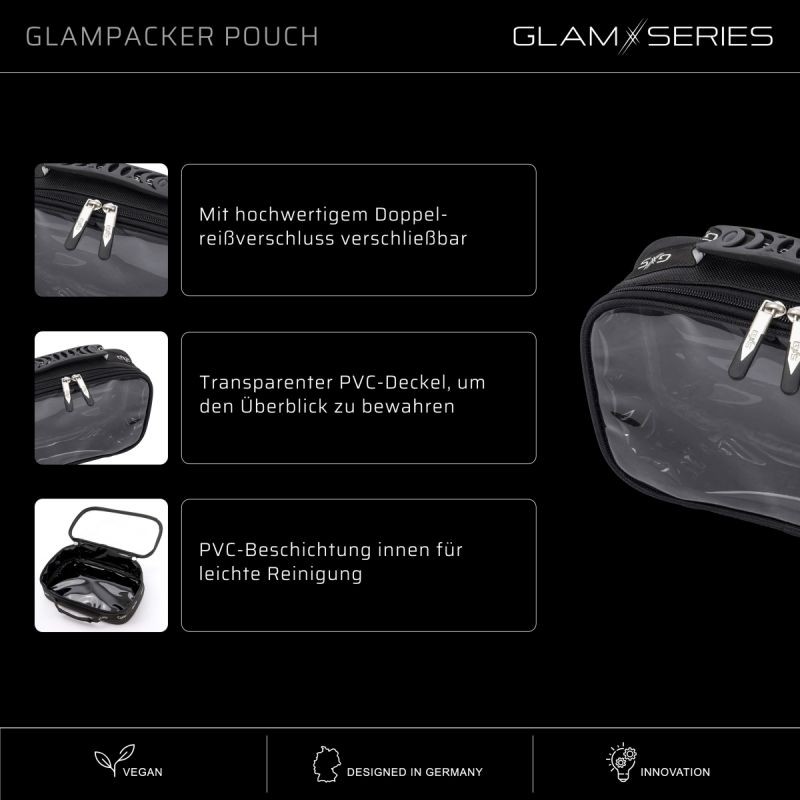 GlamSeries GlamPacker Pouch meikkien ja siveltimien järjestin, 270 x 165 x 75 mm, musta