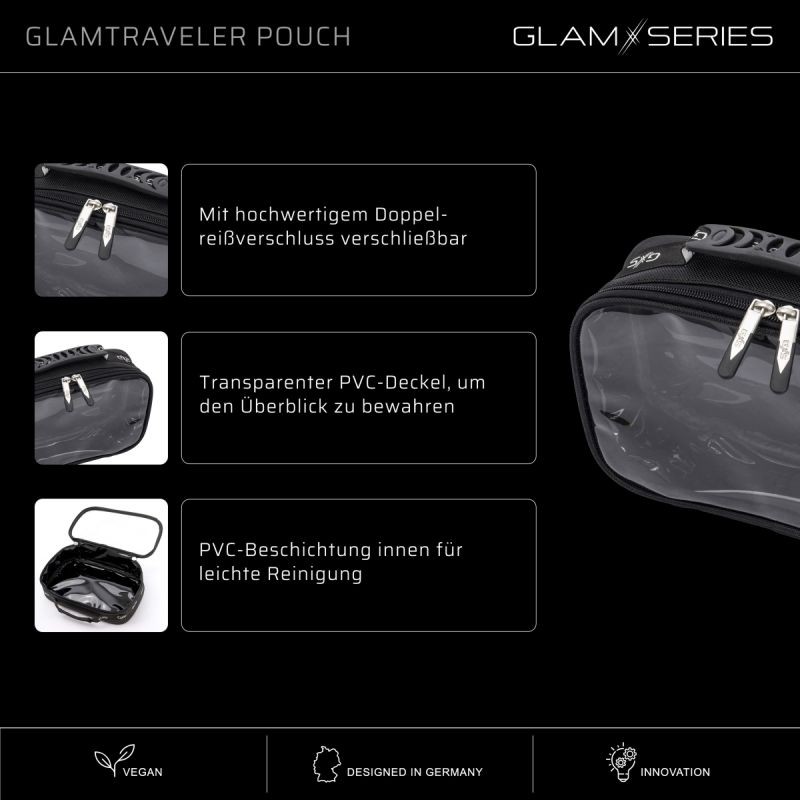 GlamSeries GlamTraveler Pouch meikkiorganisaattori 270 x 165 x 75 mm, musta, PVC-pinnoitettu