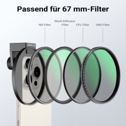 Walimex pro suodatinpidike 67 mm älypuhelimelle, kylmäkenkä LED-valolle ja mikrofonille