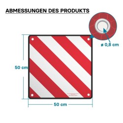 Varoituslevy Espanjaan ja Italiaan alumiini 500x500 mm heijastava punavalkoinen ulonevalle kuormalle