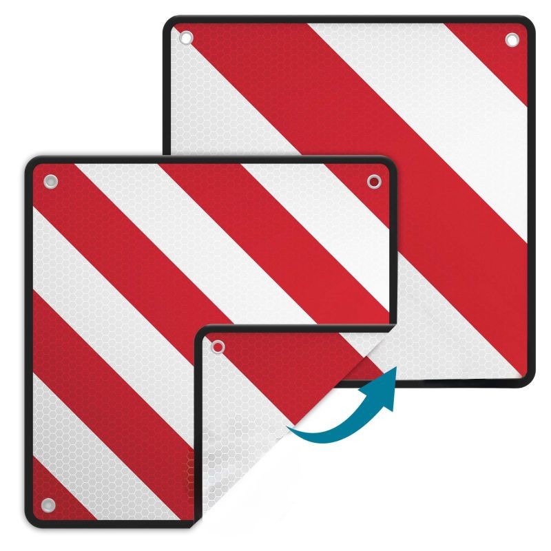 Varoituslevy Espanjaan ja Italiaan, alumiini, 500x500 mm, heijastava, punavalkoinen, ulonevalle kuormalle