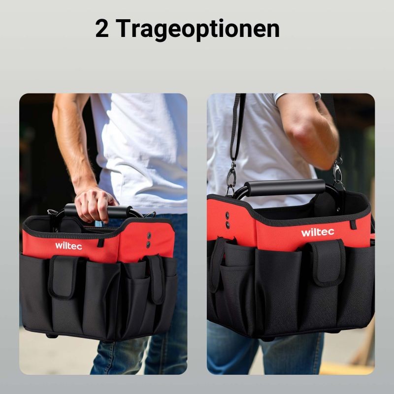 Taitettava työkalulaukku 23 lokeroa, 25 x 23 x 28 cm, max 25 kg, vedenkestävä 600D-polyesteri, punainen ja musta