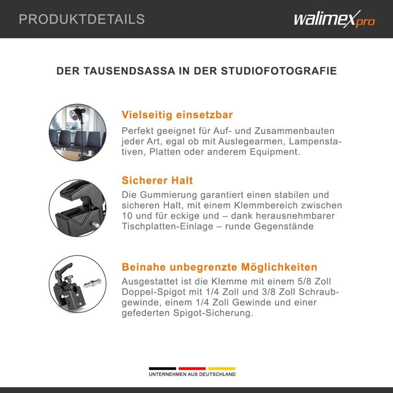 Walimex Superkiinnike musta 90 x 50 x 100 mm, kiinnitysalue 10-60 mm, spigot-liitäntä
