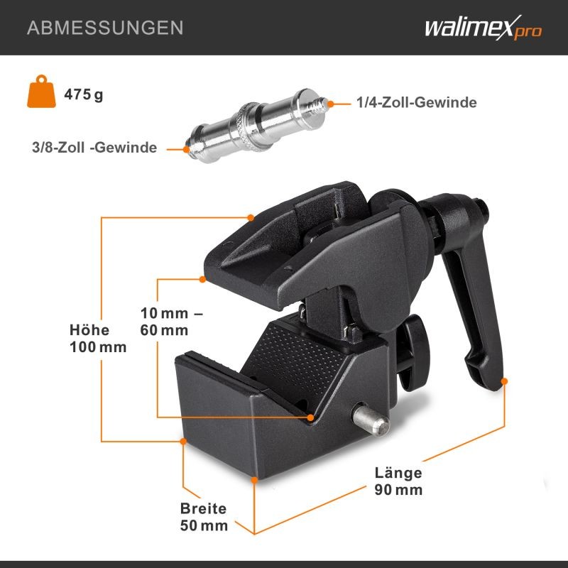 Walimex Superkiinnike musta 90 x 50 x 100 mm, kiinnitysalue 10-60 mm, spigot-liitäntä