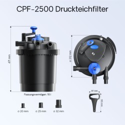 SunSun CPF-2500 lampisuodatinsetti 6000 l, 11 W UV-C, NEO-2800 SuperECO pumppu 3000 l/h, 5 m letku 32 mm