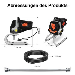 Korkeapaineinen maalisuihkujärjestelmä 1010 W, 207 bar, 1,5 l/min, suutin ja 45 cm jatkovarsi