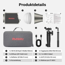Multiblitz MB-PL LED 100B 100 W LED-valaisin ja FT-8051 valojalka -valaistussetti