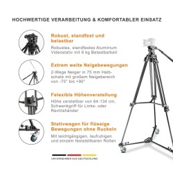Walimex pro EI-9901 videojalusta, 6 kg, 64-134 cm, WT-600 siirtovaunu ja kuljetuslaukku