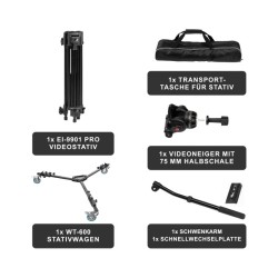 Walimex pro EI-9901 videojalusta, 6 kg, 64-134 cm, WT-600 siirtovaunu ja kuljetuslaukku