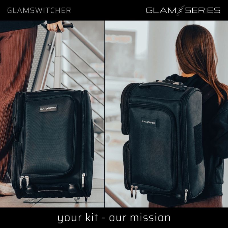 GlamSeries GlamSwitcher vetolaukku ja reppu, kosmetiikkalaukku 5 pussukalla, lämmönkestävä osasto, musta