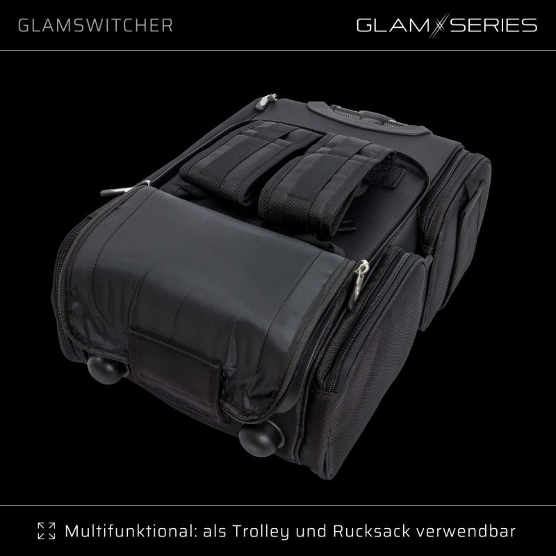GlamSeries GlamSwitcher vetolaukku ja reppu, kosmetiikkalaukku 5 pussukalla, lämmönkestävä osasto, musta