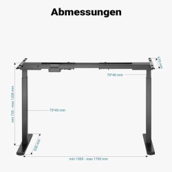 Korkeussäädettävä pöytärunko, kaksimoottorinen, musta, 720–1200 mm, muistitoiminto ja törmäyssuoja