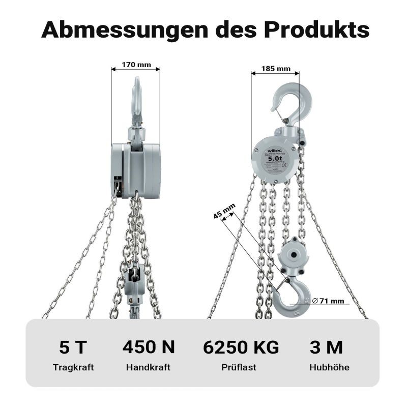 Alumiininen ketjunostin 5 t, 3 m nostokorkeus, G100-kuormaketju