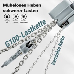 Alumiininen ketjunostin 5 t, 3 m nostokorkeus, G100-kuormaketju