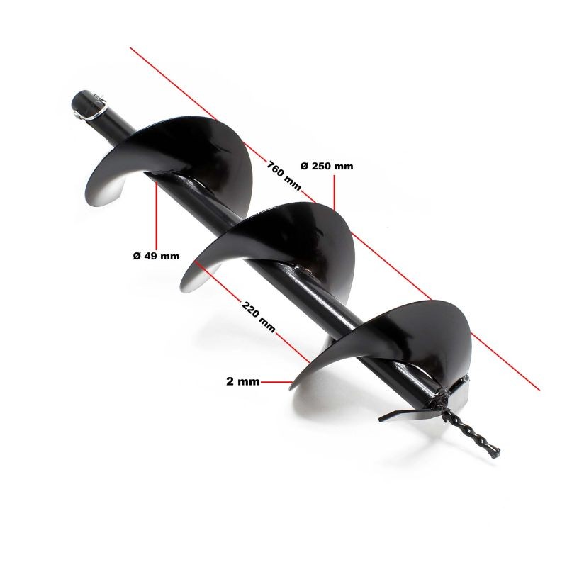 Bensiinikäyttöinen maapora 2 hengelle, 250 mm terä, 2,2 kW 3 PS 63,3 ccm