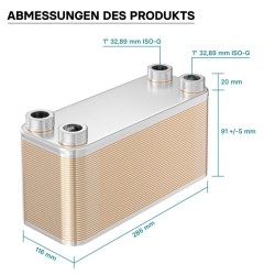 Levylämmönvaihdin 40 levyä, max. 230 kW, 12 m³/h, 2 l, ruostumaton teräs