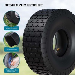 Rengas 15x6.00-6 4 PR ratsastavaan ruohonleikkuriin ja puutarhatraktoriin, sisärengas ja kulmaventtiili