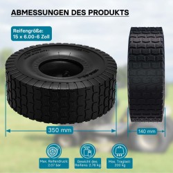 Ratsastajaleikkurin rengas 15x6.00-6 4 PR sisärenkaalla ja suoralla ventilillä