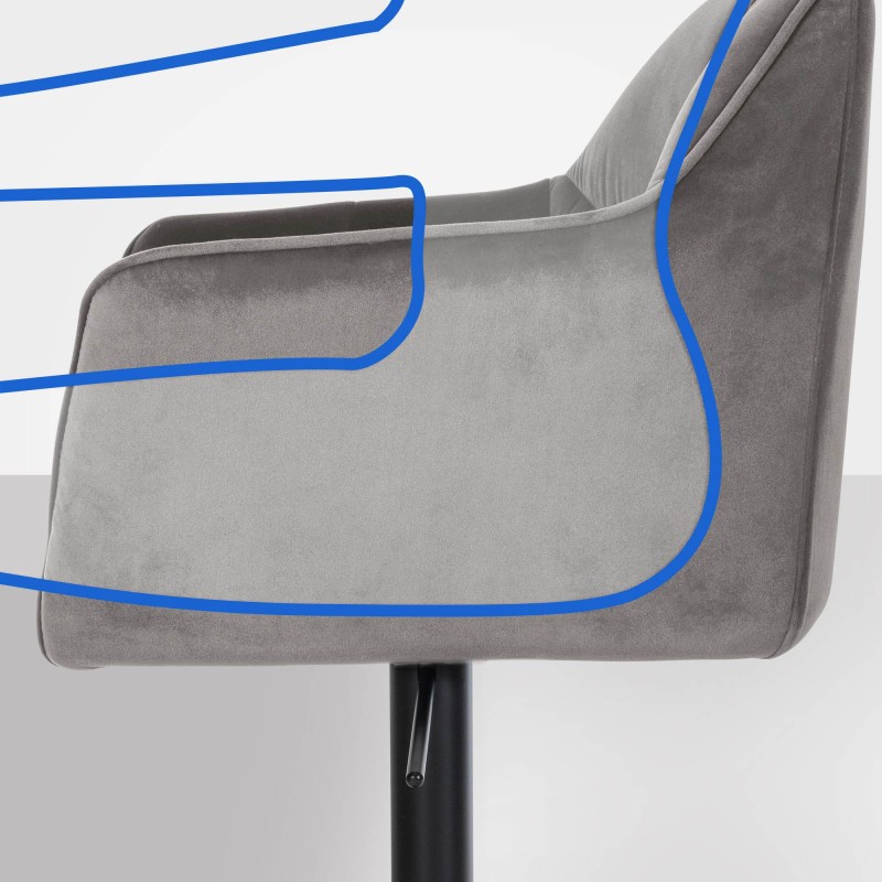 Tyylikäs säädettävä baarijakkara samettipäällysteellä ja käsinojilla