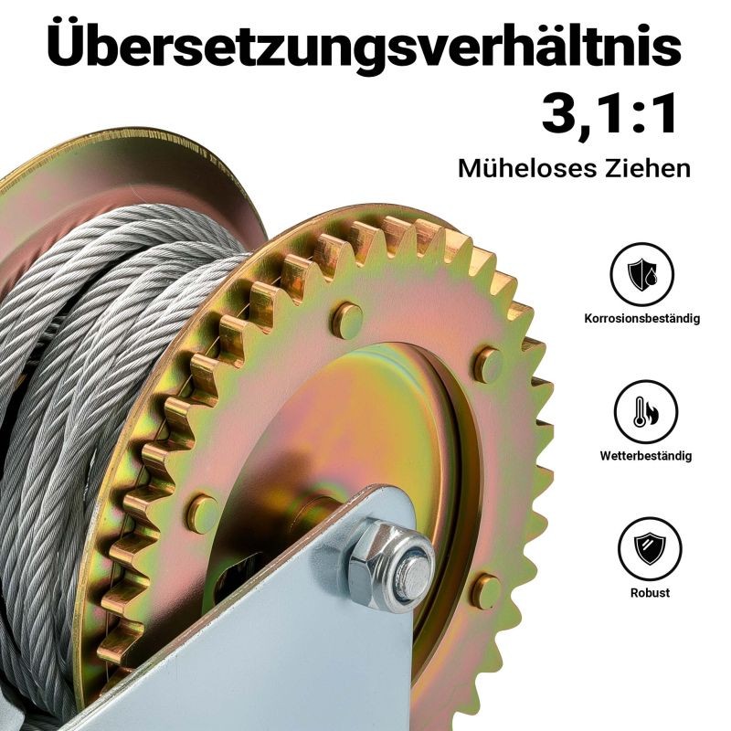 Manuaalinen vaijerivintturi 350 kg, 10 m vaijeri, 3,1:1 välityssuhde, 130x175x130 mm