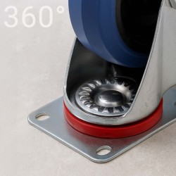 Ohjauspyöräsarja 4 kpl, Ø80 mm, 100 kg/pyörä, sininen, muovi/kumi, jarrullinen, kiinnityslevyllä
