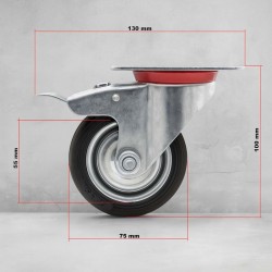 Kääntyvät kokumipyörät 4 kpl, 75 mm, 50 kg/pyörä, kaksoisjarru, kiinnityslevy, musta