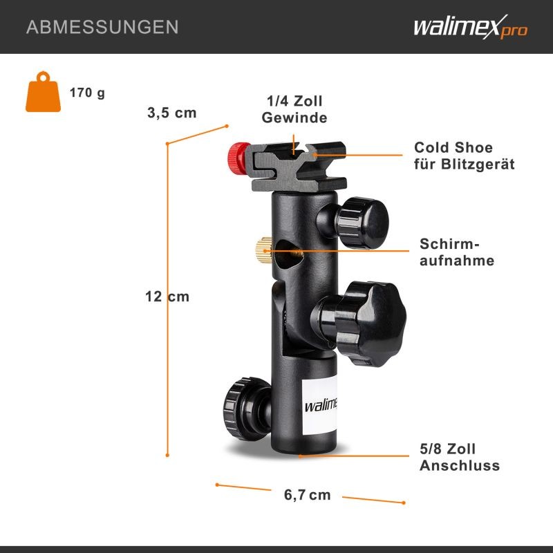 Walimex salamahaltija ja sateenvarjohaltija, metalli, 120 x 67 x 35 mm, -90°...+90°, salamakenkä ja spigot