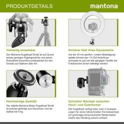 Mantona Small pallopää jalustalle, 360°, alumiini, musta